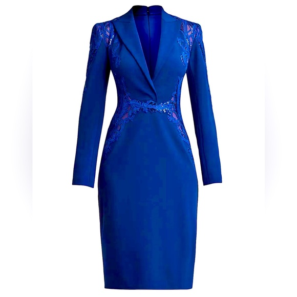 Tadashi Shoji Crepe Lace-Paneled Blazer Midi-Dress - Picture 4 of 8